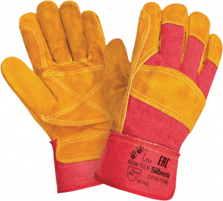 Перчатки СИБИРЬ +, (RL3-0110/ДокерЛюкс), спилок, х/б, усиление на ладони, жесткий манжет, подкладка
