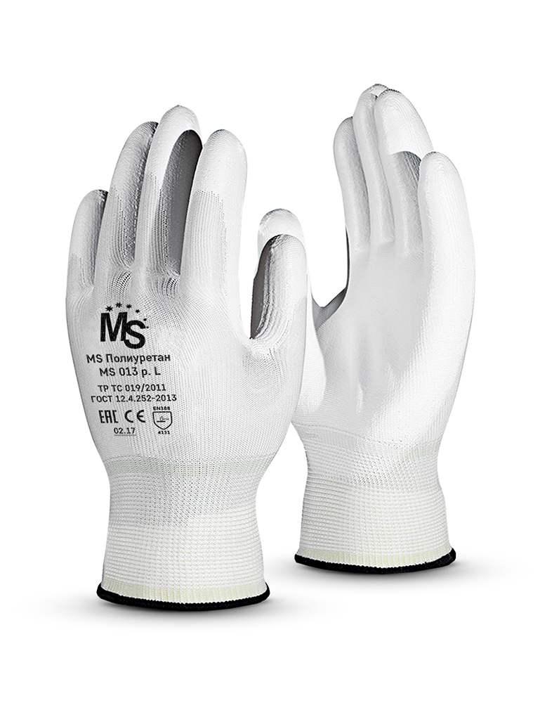 Перчатки MS Полиуретан, (MS 013), нейлон / полиуретан, белые