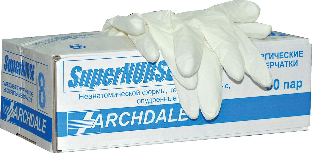 Перчатки SUPER NURSE, хирургические, нестерильные, опудренные, неанатомические