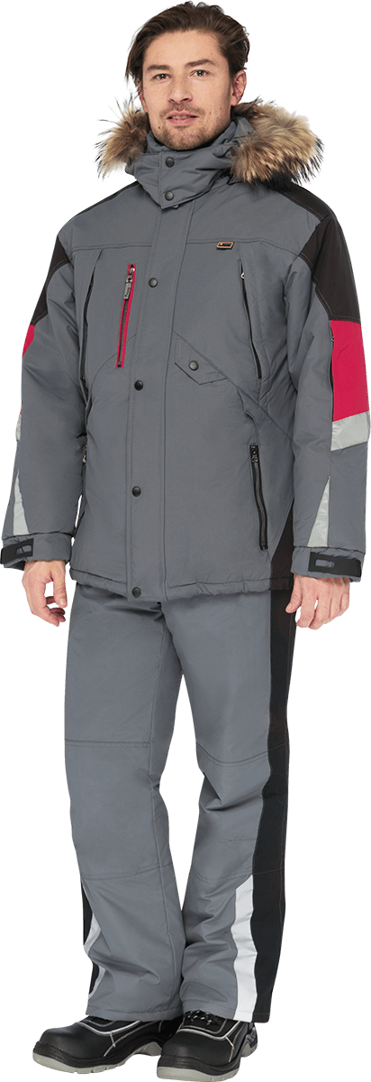 Куртка ХАЙ-ТЕК утеплённая, серый-красный-черный
